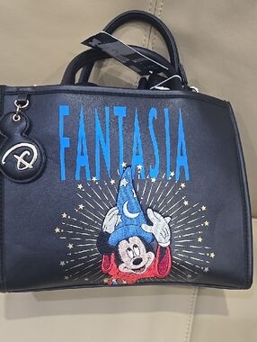 Disney Black Fantasia Mickey Sorcerer Satchel with Blue Accents